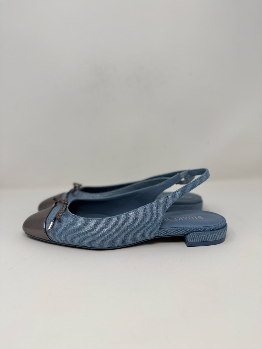 New Stuart Weitzman Sleek Bow Slingback Flat Metallic Denim Sz 7.5 - Picture 7 of 15